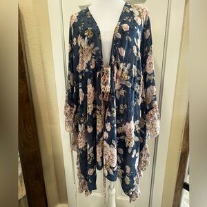 Floral Cape Jacket - Navy and Blush